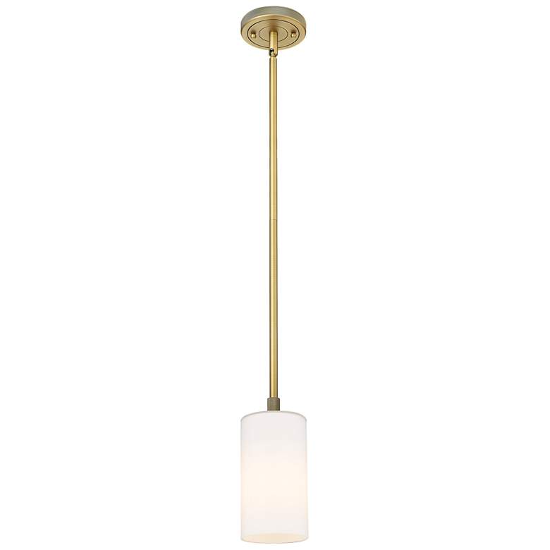 Image 1 Crown Point 3.88"W Brushed Brass Stem Hung Pendant With Matte White Sh