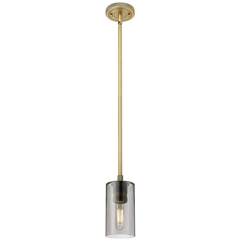 Image 1 Crown Point 3.88"W Brushed Brass Stem Hung Pendant With Plated Smoke S