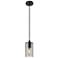 Crown Point 3.88"W Matte Black Cord Hung Pendant With Plated Smoke Sha