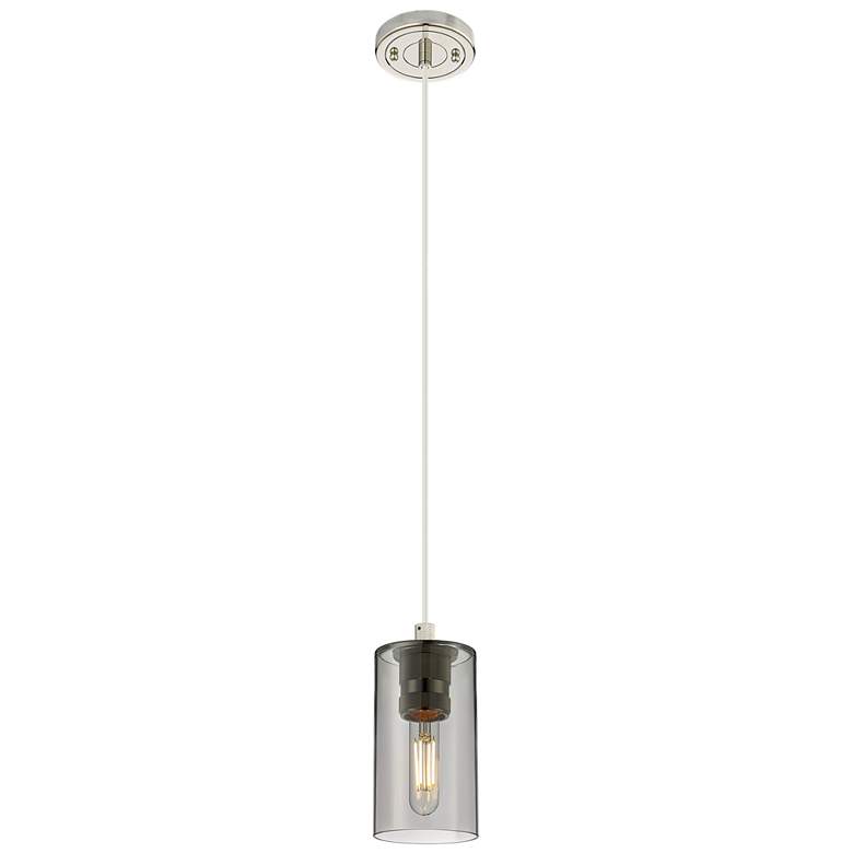 Image 1 Crown Point 3.88"W Polished Nickel Cord Hung Pendant w/ Plated Smoke S
