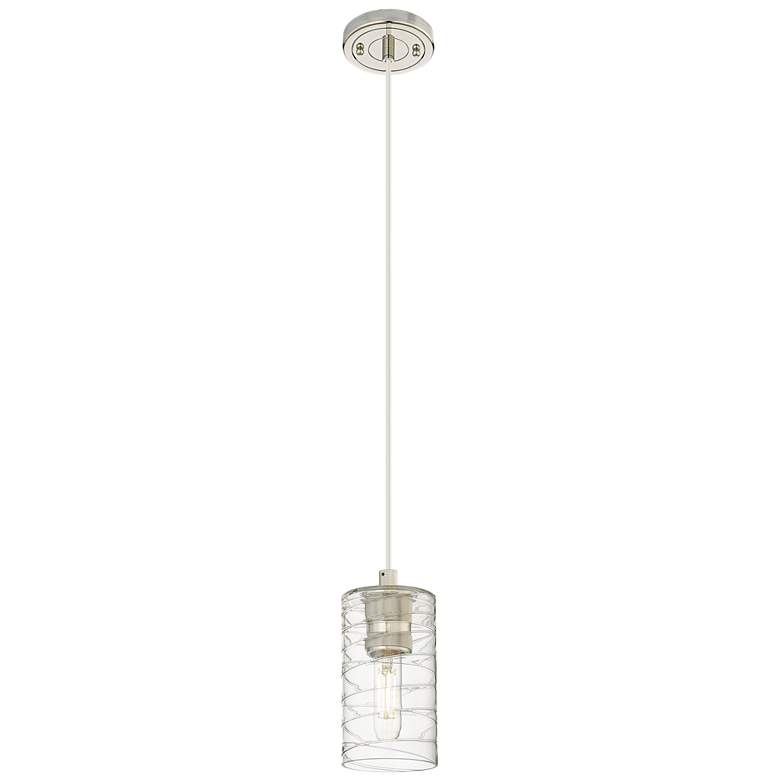 Image 1 Crown Point 3.88"W Polished Nickel Cord Hung Pendant With Deco Swirl S