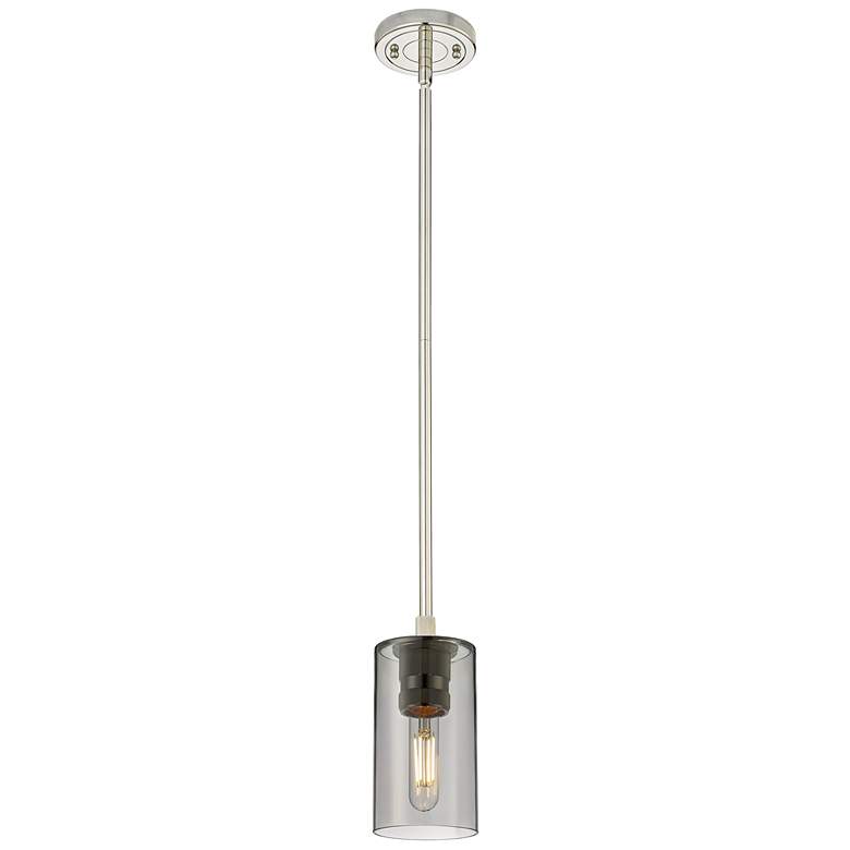 Image 1 Crown Point 3.88 inchW Polished Nickel Stem Hung Pendant w/ Plated Smoke S