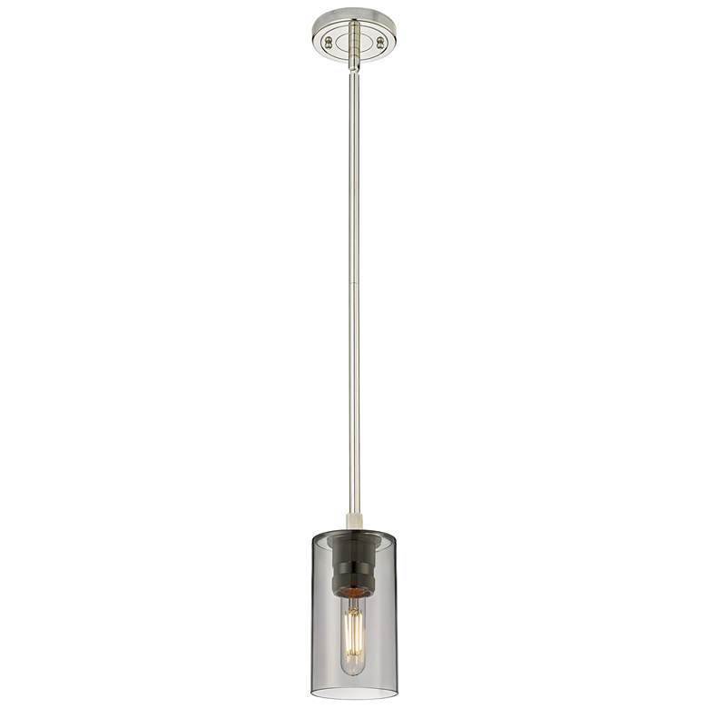 Image 1 Crown Point 3.88"W Polished Nickel Stem Hung Pendant w/ Plated Smoke S