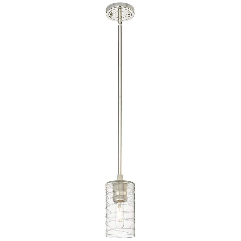 Image 1 Crown Point 3.88"W Polished Nickel Stem Hung Pendant With Deco Swirl S
