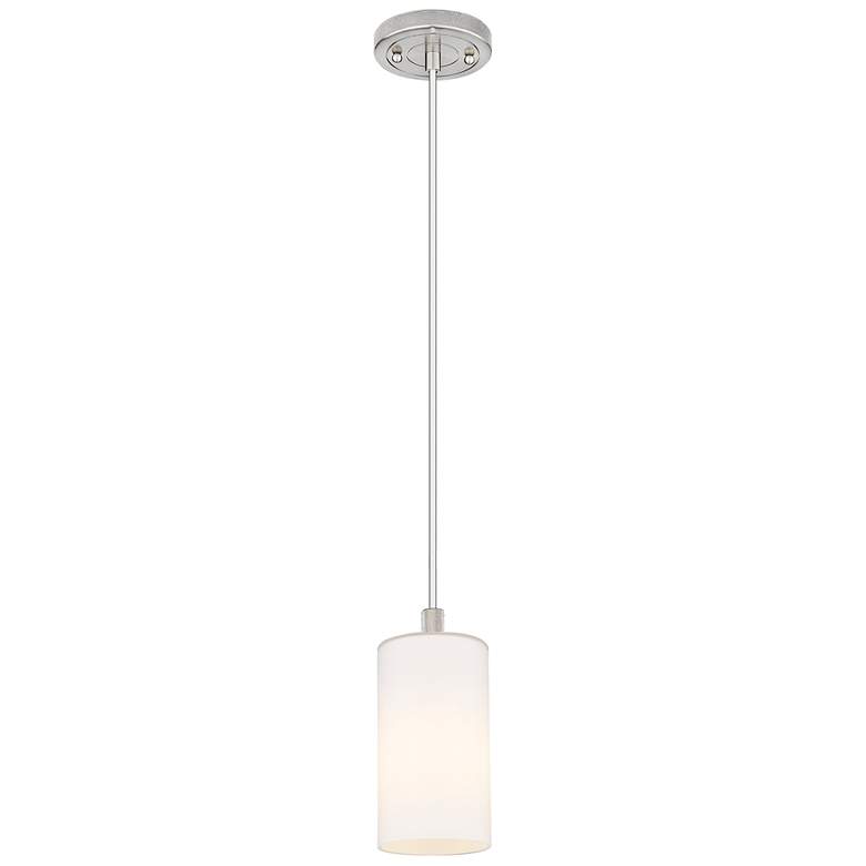 Image 1 Crown Point 3.88"W Satin Nickel Cord Hung Pendant With Matte White Sha