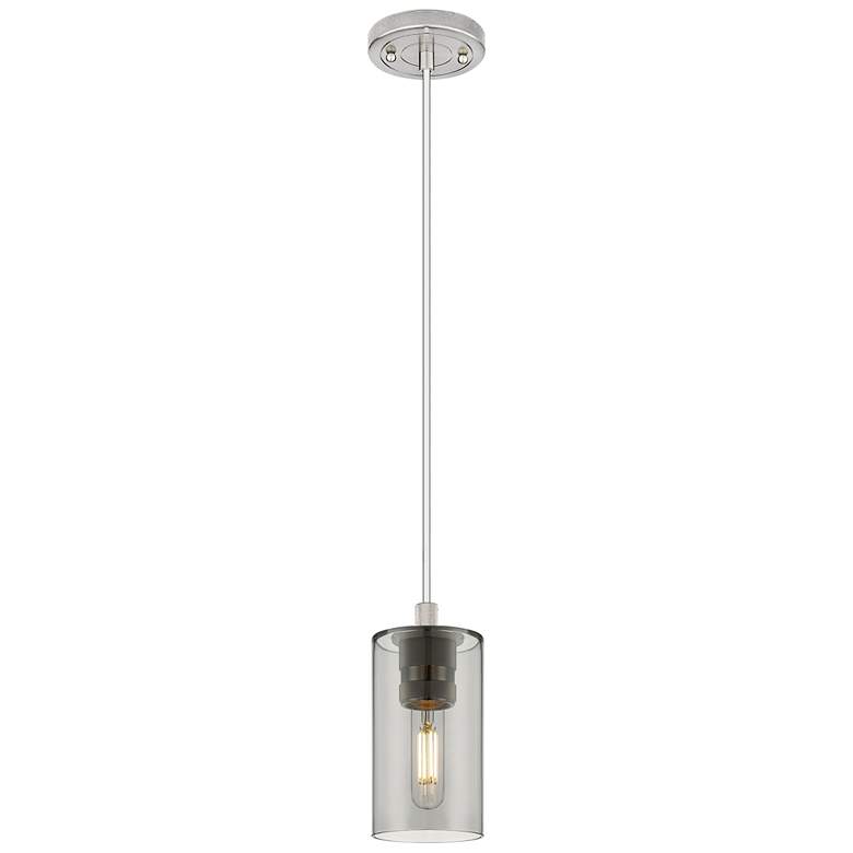 Image 1 Crown Point 3.88"W Satin Nickel Cord Hung Pendant With Plated Smoke Sh