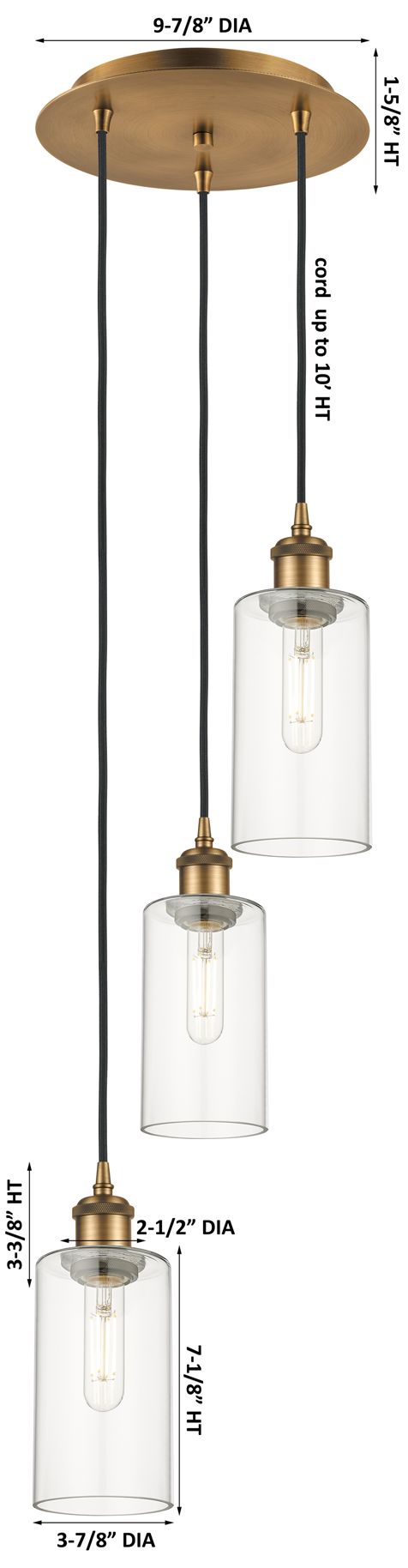 Image 3 Crown Point 3 Light 13" Cord Hung Multi Pendant Brass w/ Deco Swirl Shade more views