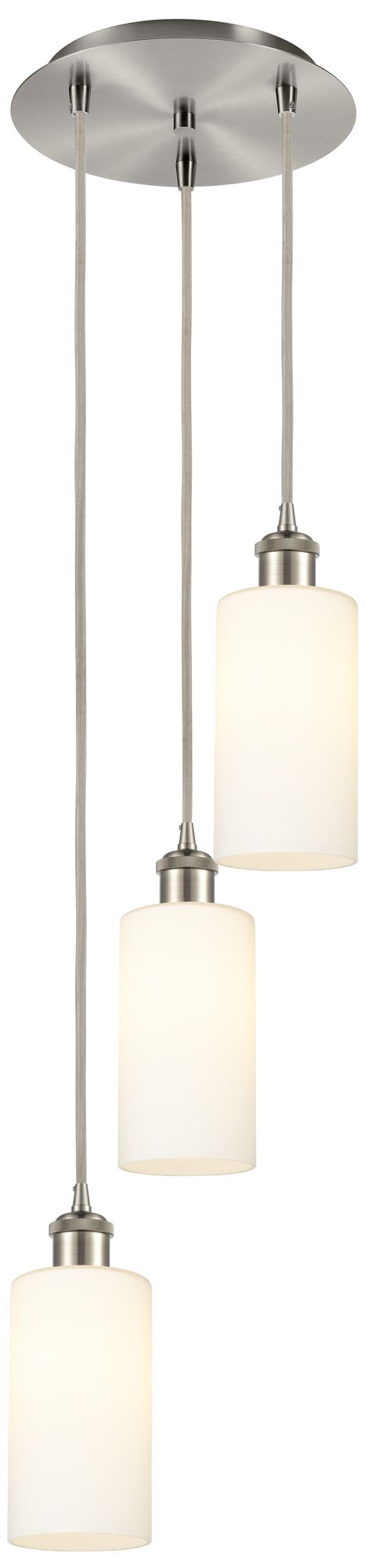 Crown Point 3 Light 13" Cord Hung Multi Pendant Satin Nickel White Shade