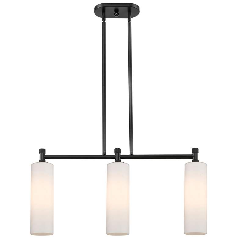 Image 1 Crown Point 30.5"W 3 Light Black Stemmed Island Light w/ White Shade