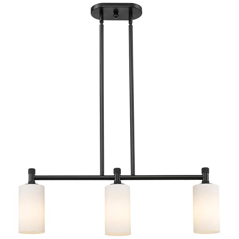 Image 1 Crown Point 30.5"W 3 Light Black Stemmed Island Light w/ White Shade