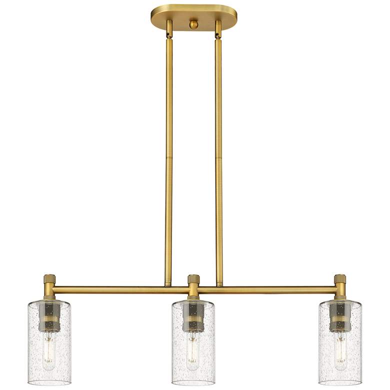 Image 1 Crown Point 30.5"W 3 Light Brushed Brass Stem Island Light w/ Seedy Sh