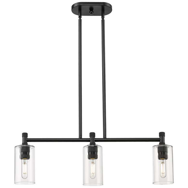 Image 1 Crown Point 30.5"W 3 Light Matte Black Stem Island Light w/ Clear Shad