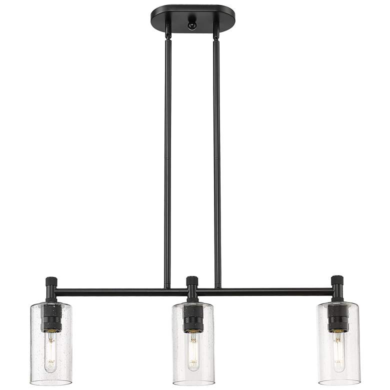 Image 1 Crown Point 30.5"W 3 Light Matte Black Stem Island Light w/ Seedy Shad