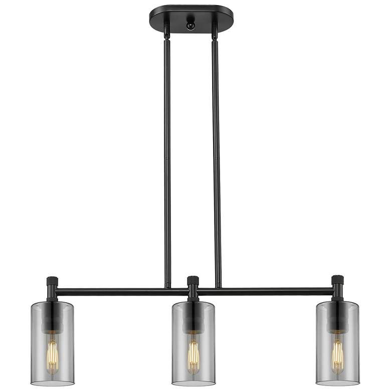 Image 1 Crown Point 30.5"W 3 Light Matte Black Stem Island Light w/ Smoke Shad