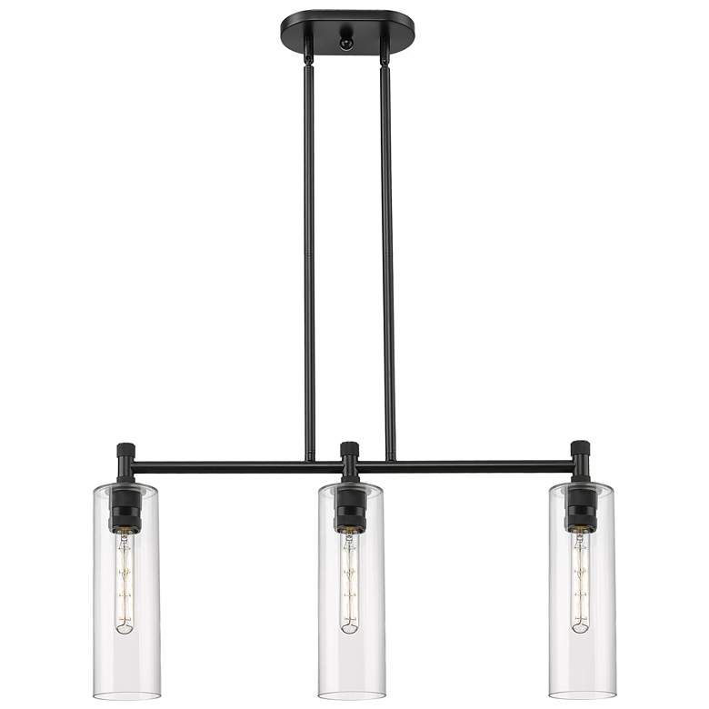 Image 1 Crown Point 30.5"W 3 Light Matte Black Stemmed Island Light w/ Clear S