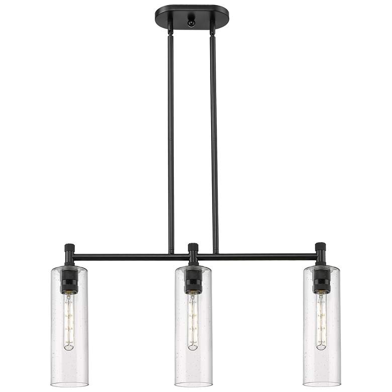 Image 1 Crown Point 30.5"W 3 Light Matte Black Stemmed Island Light w/ Seedy S