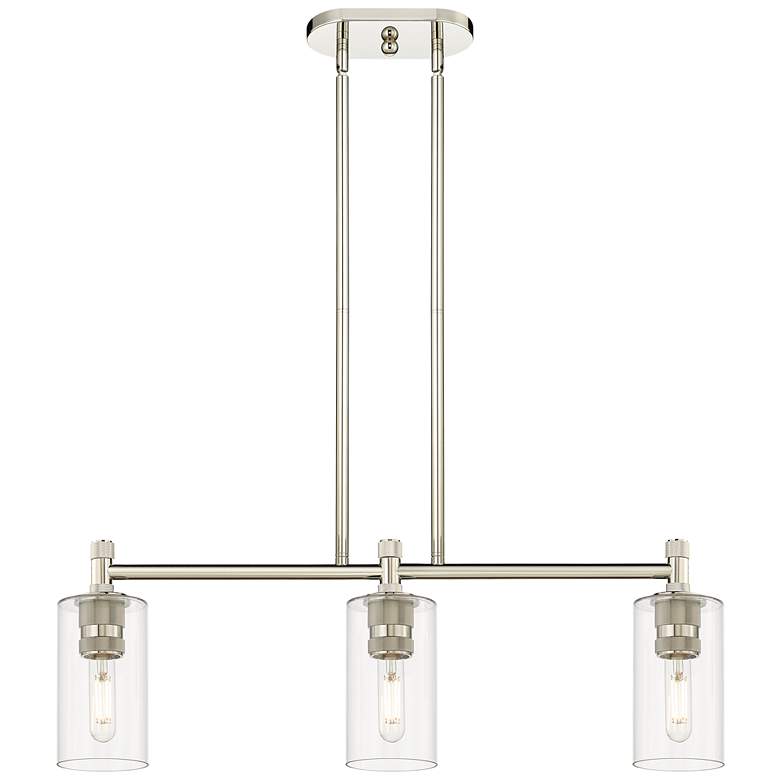 Image 1 Crown Point 30.5"W 3 Light Polished Nickel Stem Island Light w/ Clear