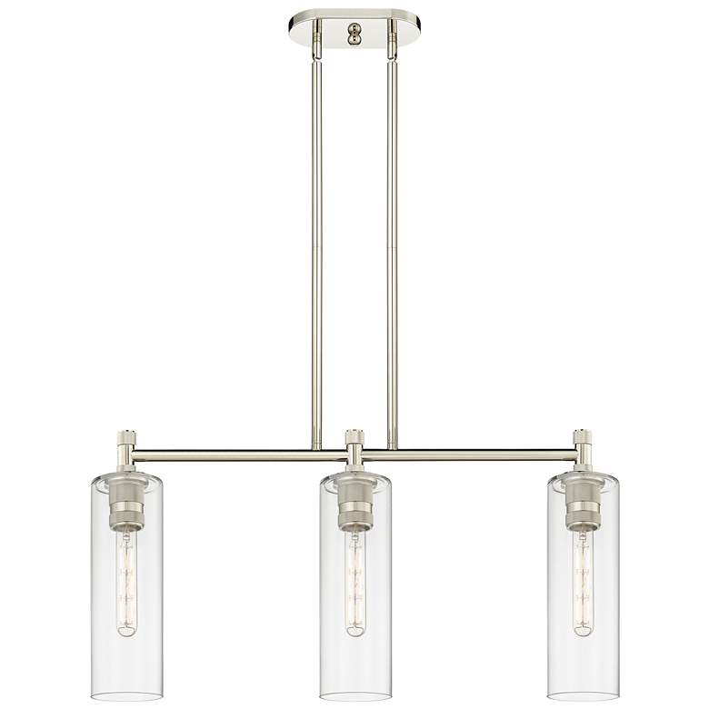 Image 1 Crown Point 30.5"W 3 Light Polished Nickel Stem Island Light w/ Clear