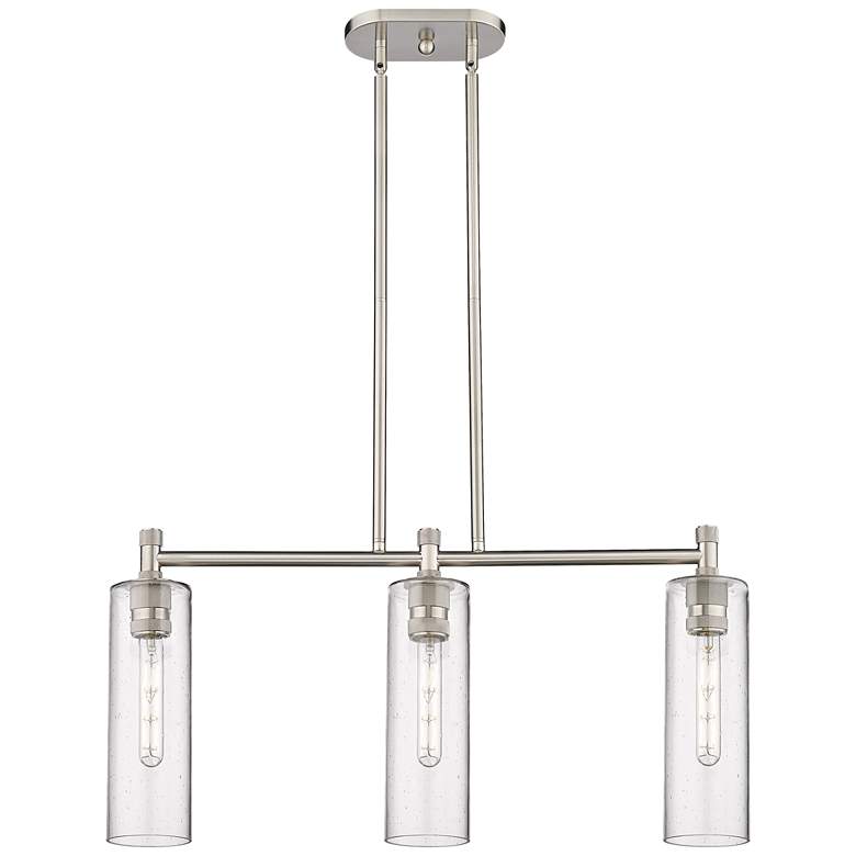 Image 1 Crown Point 30.5"W 3 Light Polished Nickel Stem Island Light w/ Seedy