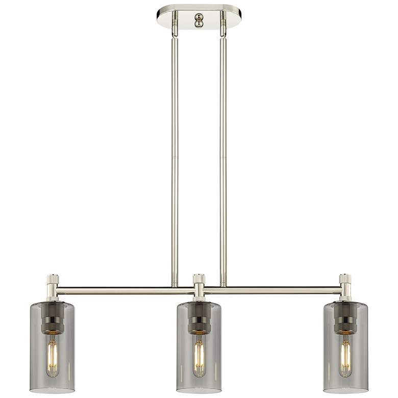 Image 1 Crown Point 30.5"W 3 Light Polished Nickel Stem Island Light w/ Smoke