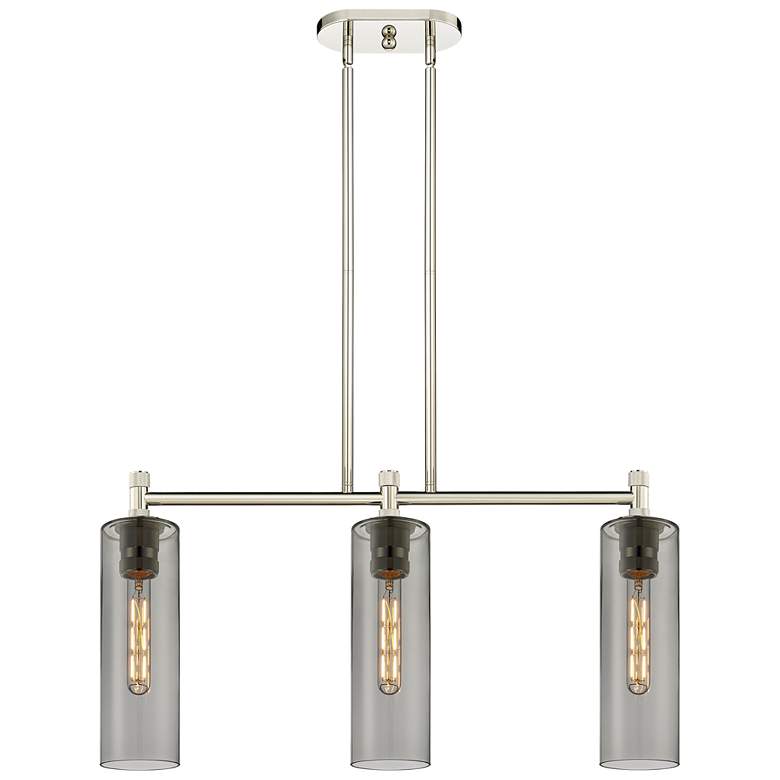 Image 1 Crown Point 30.5"W 3 Light Polished Nickel Stem Island Light w/ Smoke