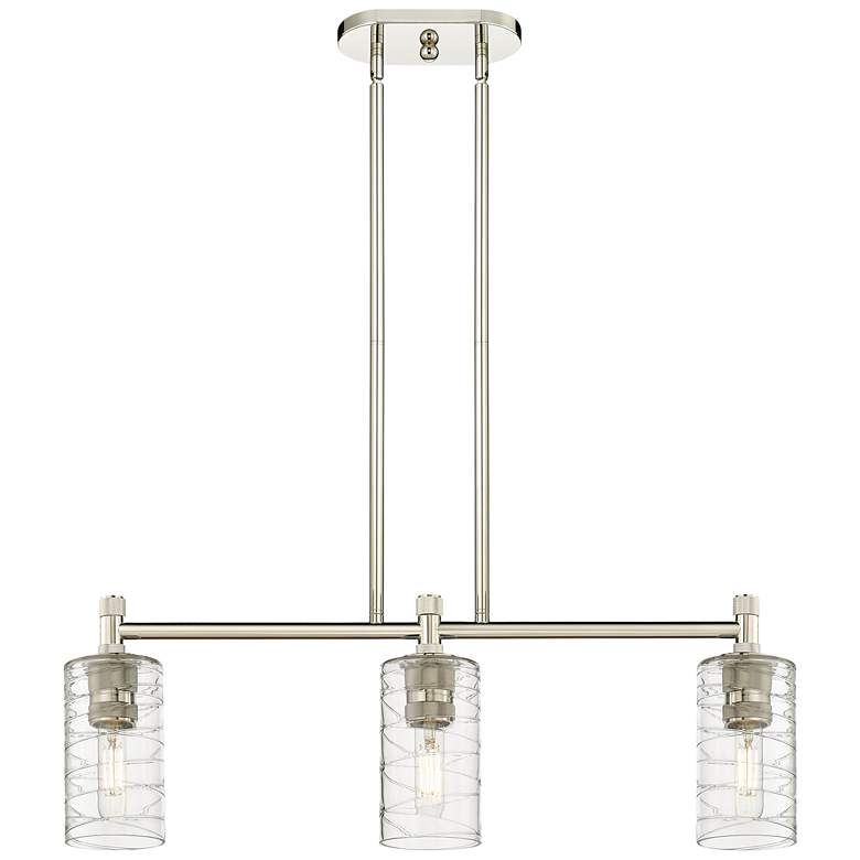 Image 1 Crown Point 30.5"W 3 Light Polished Nickel Stem Island Light w/ Swirl