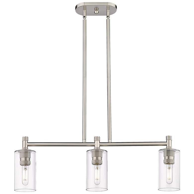 Image 1 Crown Point 30.5"W 3 Light Satin Nickel Stem Island Light w/ Clear Sha