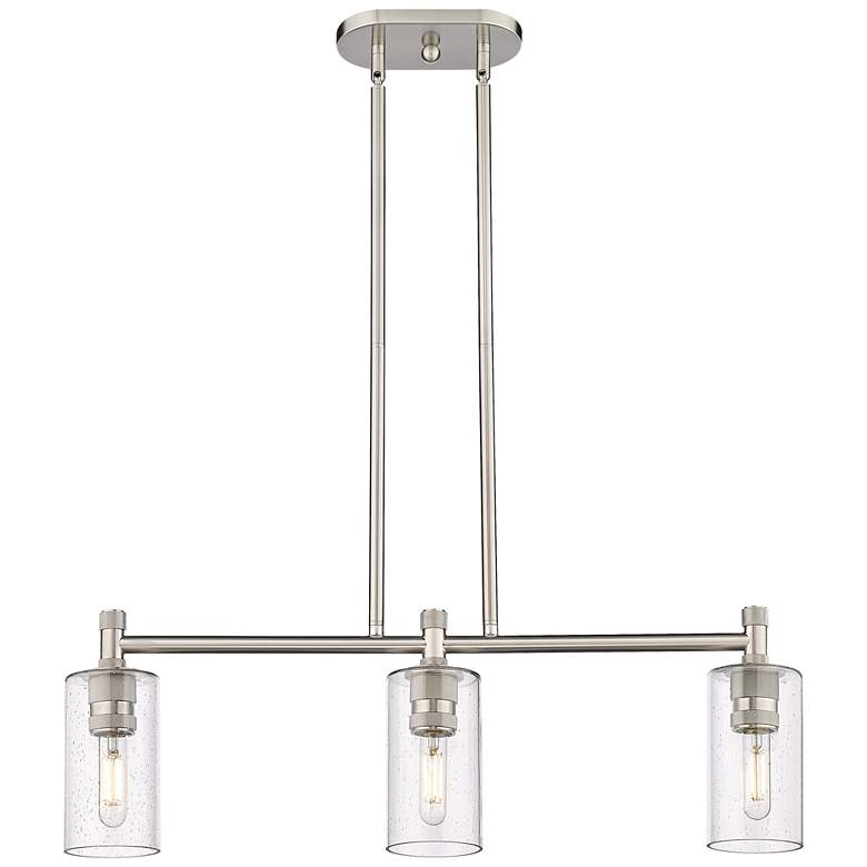 Image 1 Crown Point 30.5"W 3 Light Satin Nickel Stem Island Light w/ Seedy Sha