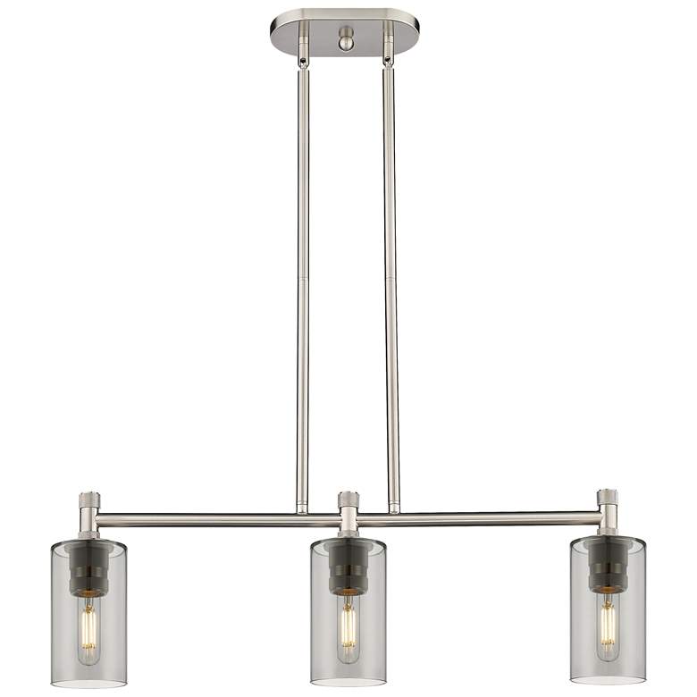 Image 1 Crown Point 30.5"W 3 Light Satin Nickel Stem Island Light w/ Smoke Sha