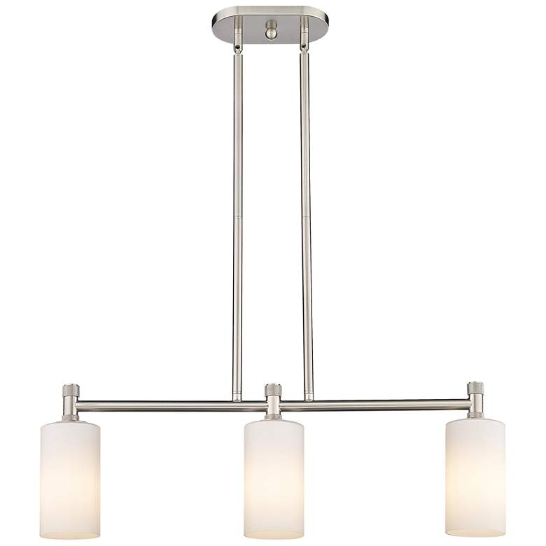 Image 1 Crown Point 30.5"W 3 Light Satin Nickel Stem Island Light w/ White Sha