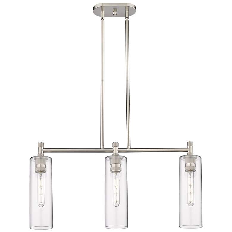 Image 1 Crown Point 30.5"W 3 Light Satin Nickel Stemmed Island Light w/ Clear