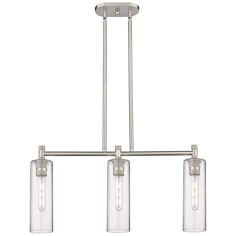Image 1 Crown Point 30.5"W 3 Light Satin Nickel Stemmed Island Light w/ Seedy