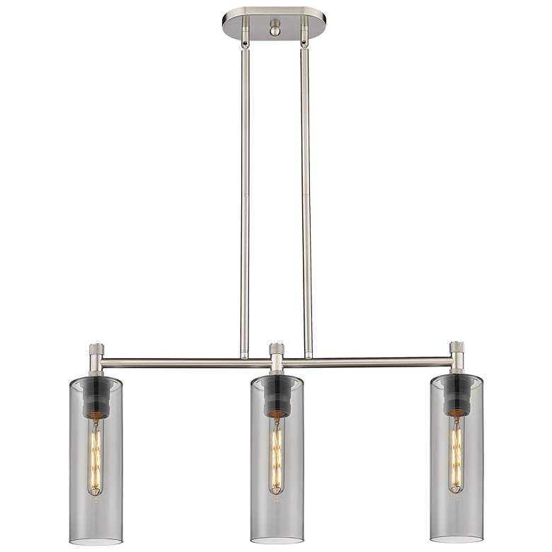 Image 1 Crown Point 30.5"W 3 Light Satin Nickel Stemmed Island Light w/ Smoke