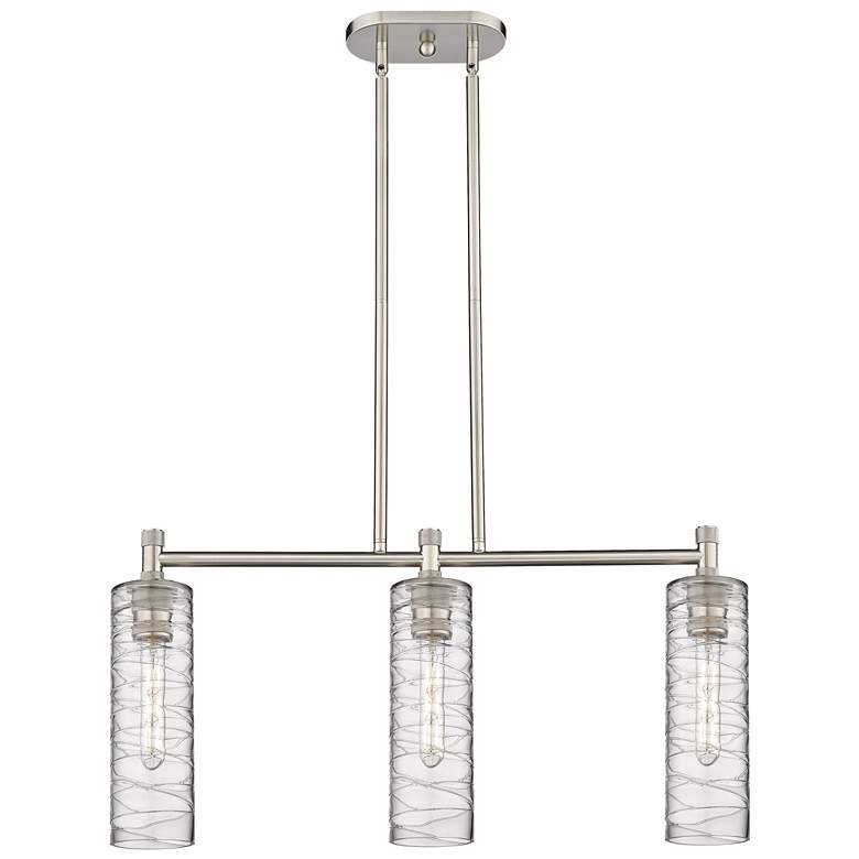 Image 1 Crown Point 30.5"W 3 Light Satin Nickel Stemmed Island Light w/ Swirl