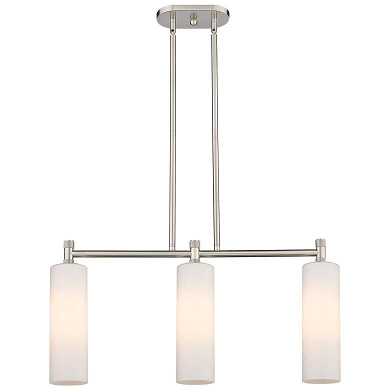 Image 1 Crown Point 30.5"W 3 Light Satin Nickel Stemmed Island Light w/ White