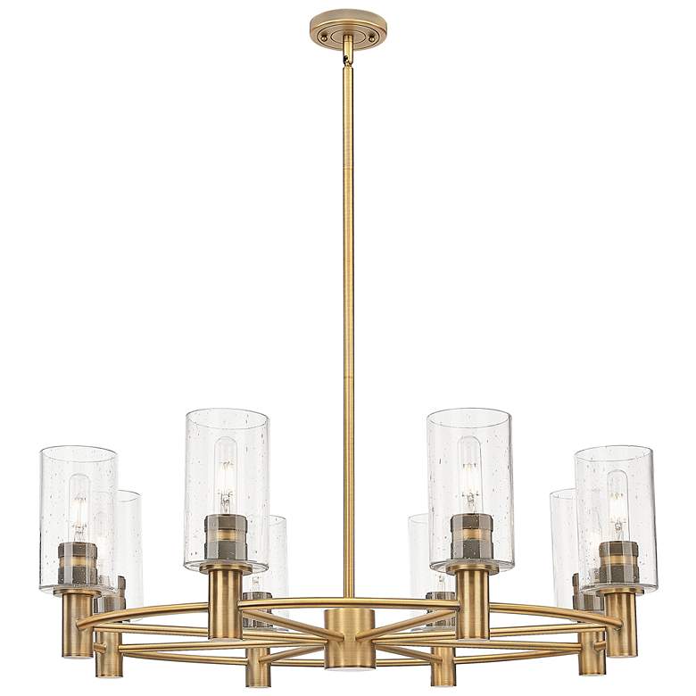 Image 1 Crown Point 32"W 8 Light Brass Stem Chandelier w/ 7" Seedy Shade
