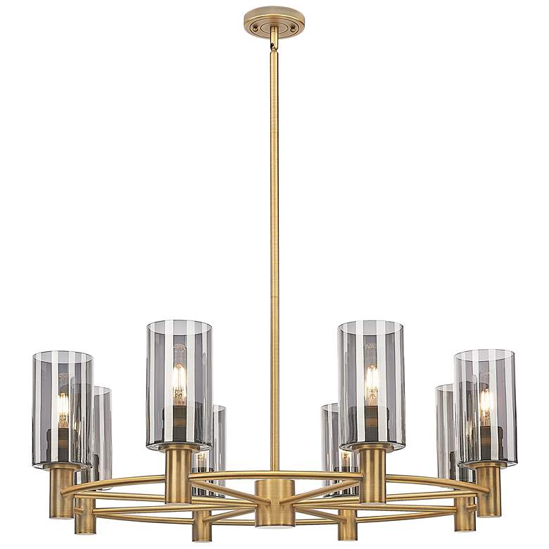 Image 1 Crown Point 32"W 8 Light Brass Stem Chandelier w/ 7" Smoke Shade