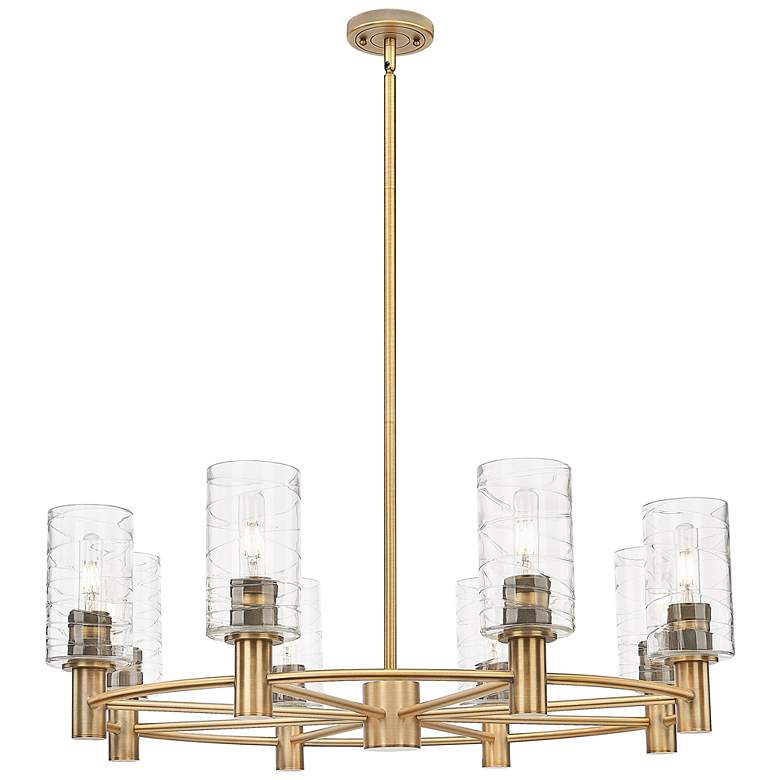 Image 1 Crown Point 32"W 8 Light Brushed Brass Stem Chandelier With 7" Shade