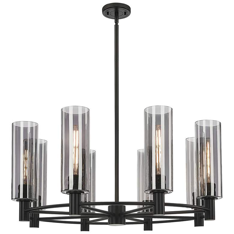 Image 1 Crown Point 32"W 8 Light Matte Black Stem Chandelier w/ 12" Smoke Shade