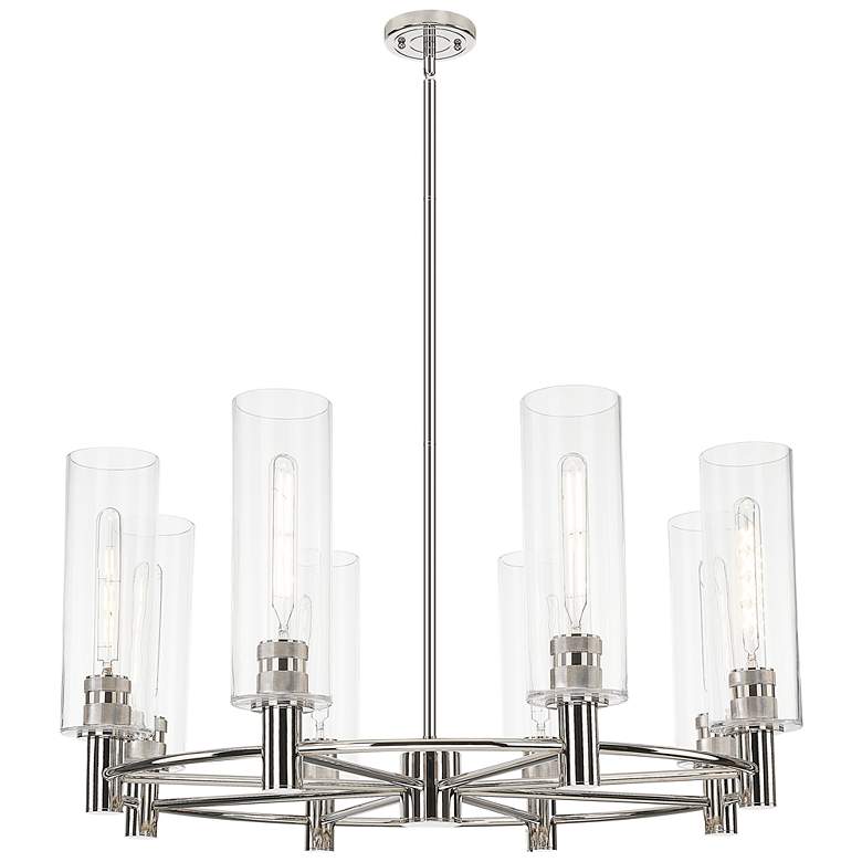 Image 1 Crown Point 32"W 8 Light Nickel Stem Chandelier w/ 12" Clear Shade