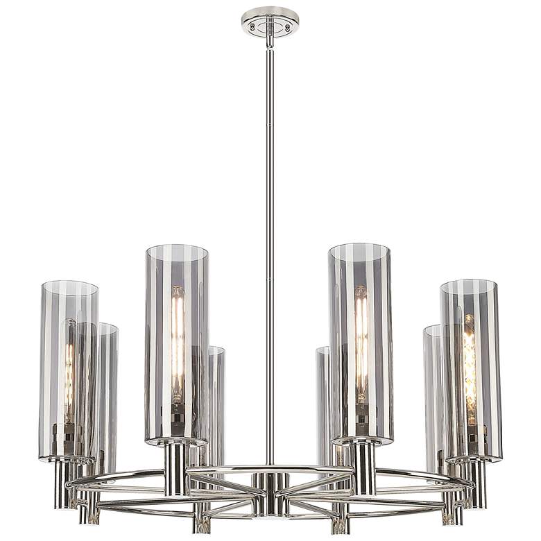 Image 1 Crown Point 32"W 8 Light Nickel Stem Chandelier w/ 12" Smoke Shade