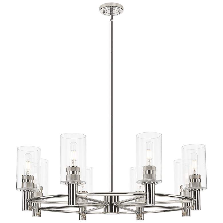 Image 1 Crown Point 32"W 8 Light Nickel Stem Chandelier w/ 7" Clear Shade