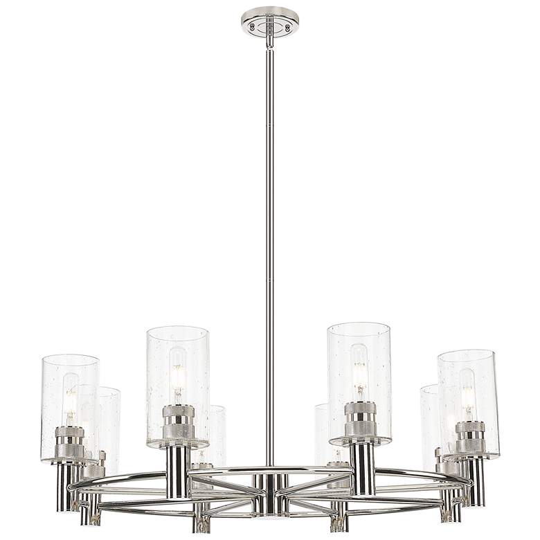 Image 1 Crown Point 32"W 8 Light Nickel Stem Chandelier w/ 7" Seedy Shade