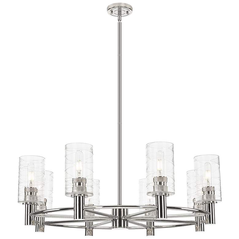Image 1 Crown Point 32"W 8 Light Polished Nickel Stem Chandelier With 7" Shade