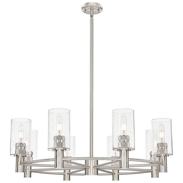 Image 1 Crown Point 32"W 8 Light Satin Nickel Stem Chandelier With 7" Shade
