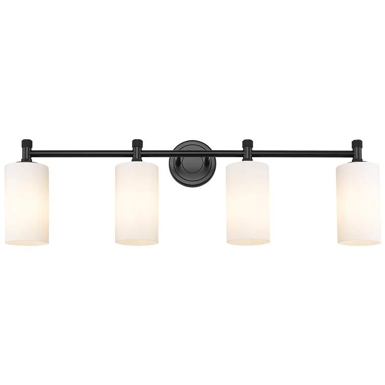 Image 1 Crown Point 33.88"W 4 Light Matte Black Bath Light With Matte White Sh