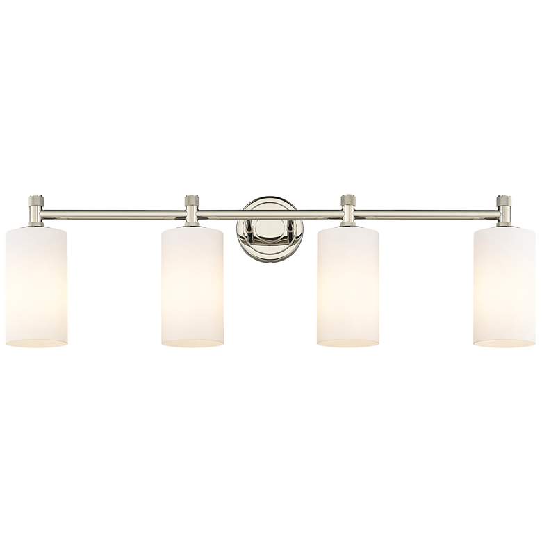 Image 1 Crown Point 33.88"W 4 Light Polished Nickel Bath Light w/ Matte White