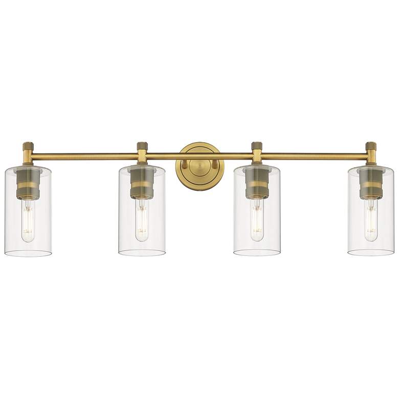 Image 1 Crown Point 34" Wide 4 Light Brushed Brass Bath Light With Clear Shade