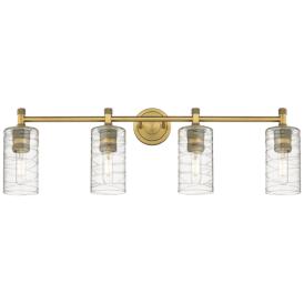 Crown Point 34" Wide 4 Light Brushed Brass Bath Light With Deco Swirl Crown Point 34" Wide 4 Light Brushed Brass Bath Light With Deco Swirl