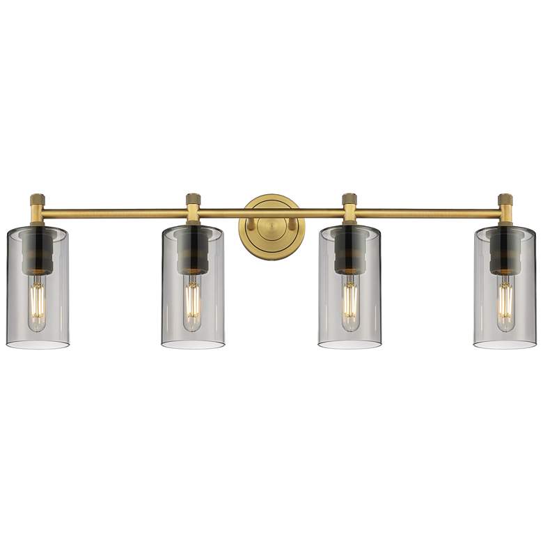 Image 1 Crown Point 34" Wide 4 Light Brushed Brass Bath Light With Smoke Shade